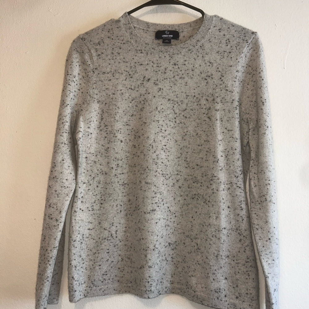 Lands' End Cream Speckled Cashmere Sweater